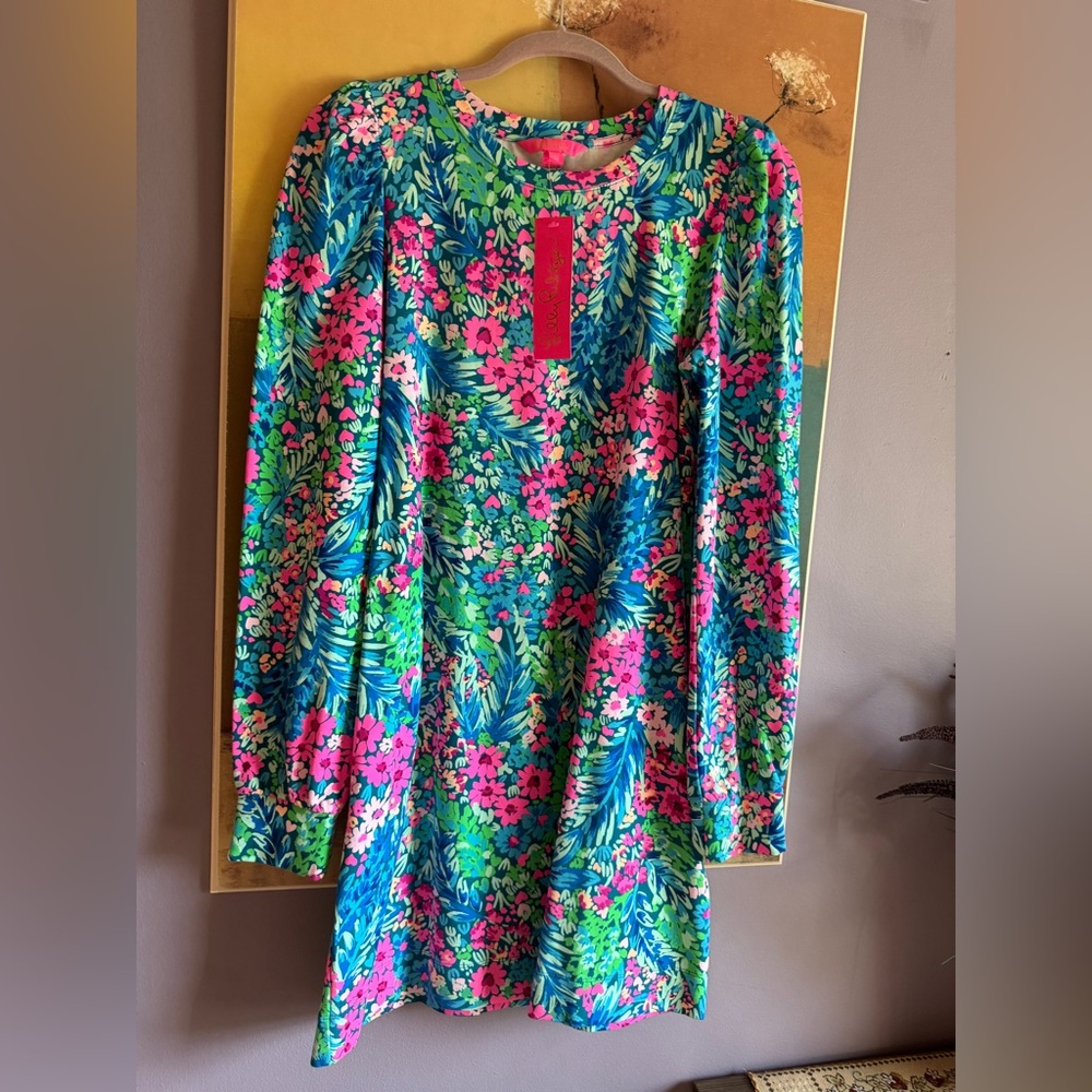 NWT Lilly Pulitzer M Medium Jansen Dress Multi Tiny Garden green pink blue